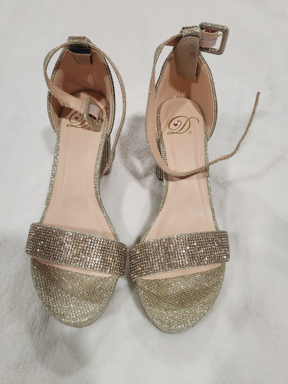 Gold Sparkle Ankle Strap 3.5 inch heels size 6.5